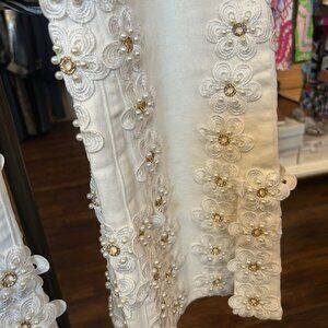 M9665 White Detailed Flower Denim by Oo La La